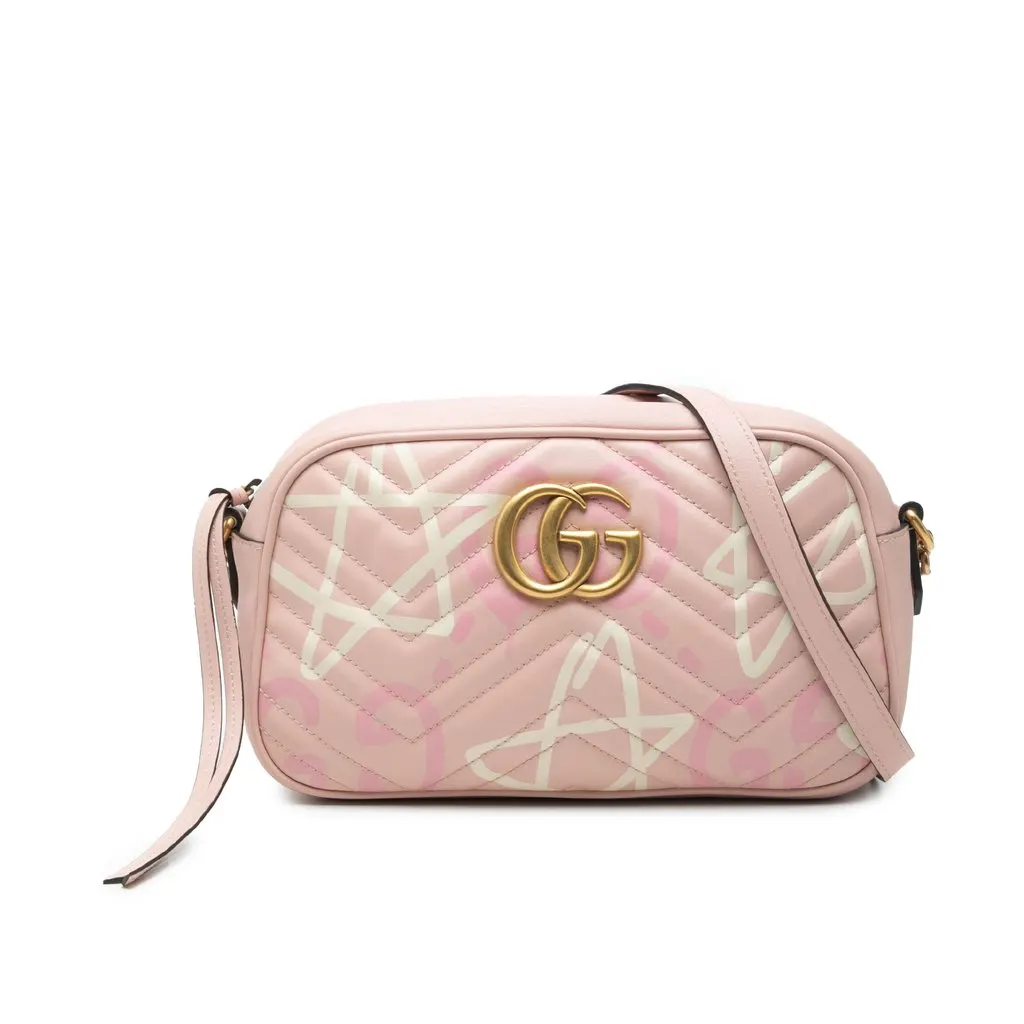 Gucci Small GG Marmont Matelasse Calfskin Gucci Ghost Crossbody Pink Leather Very good - Front View