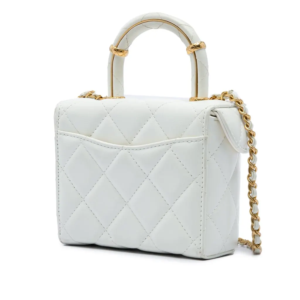 Chanel Mini CC Quilted Lambskin Vanity Top Handle Cosmetic Case White Leather Very good - Back View