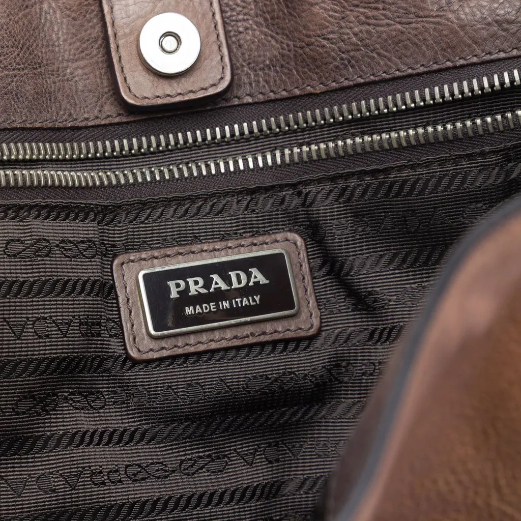 Prada Ombre Vitello Daino Side Zip Convertible Tote Brown Leather Very good - Box View
