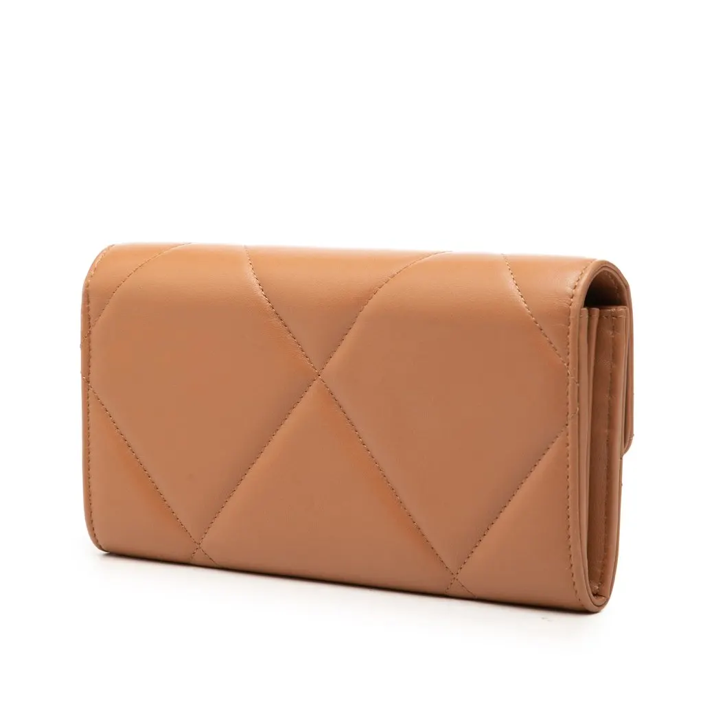 Chanel Quilted Lambskin 19 Flap Wallet Brown Leather Very good - Back View
