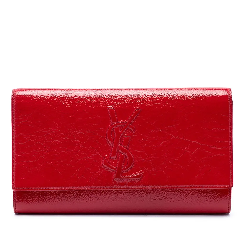 Saint Laurent Large Textured Patent Monogram Belle De Jour Clutch Red Leather Good - Front View