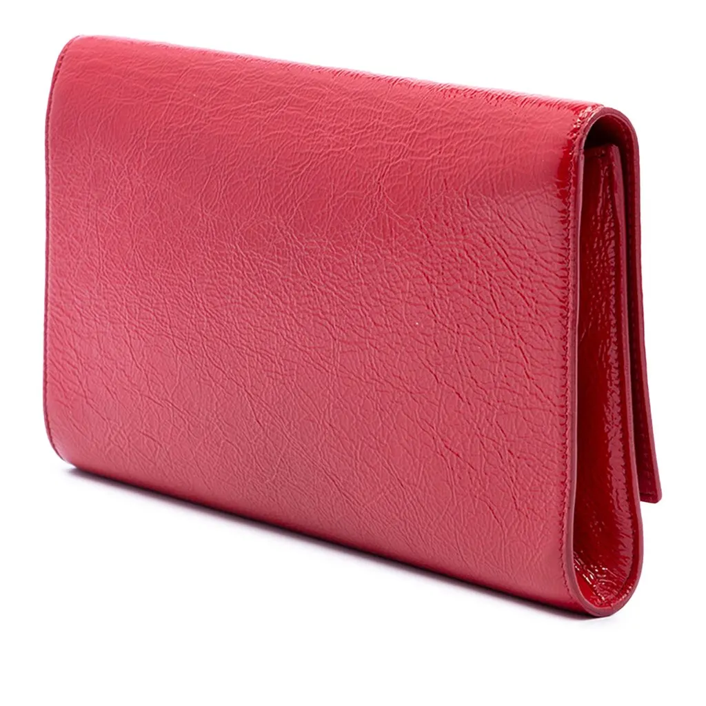 Saint Laurent Large Textured Patent Monogram Belle De Jour Clutch Red Leather Good - Back View
