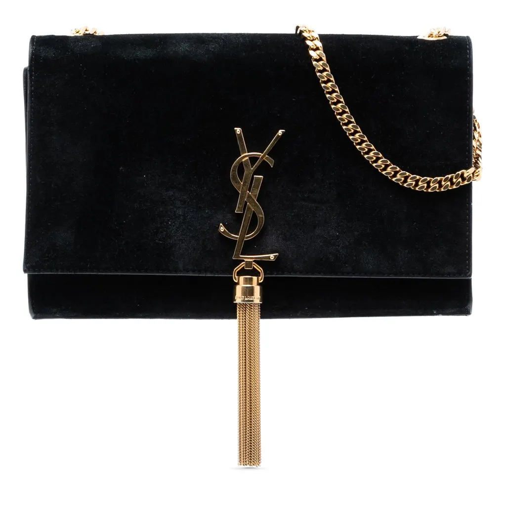 Saint Laurent Medium Suede Monogram Kate Tassel Crossbody Black Suede Good - Front View