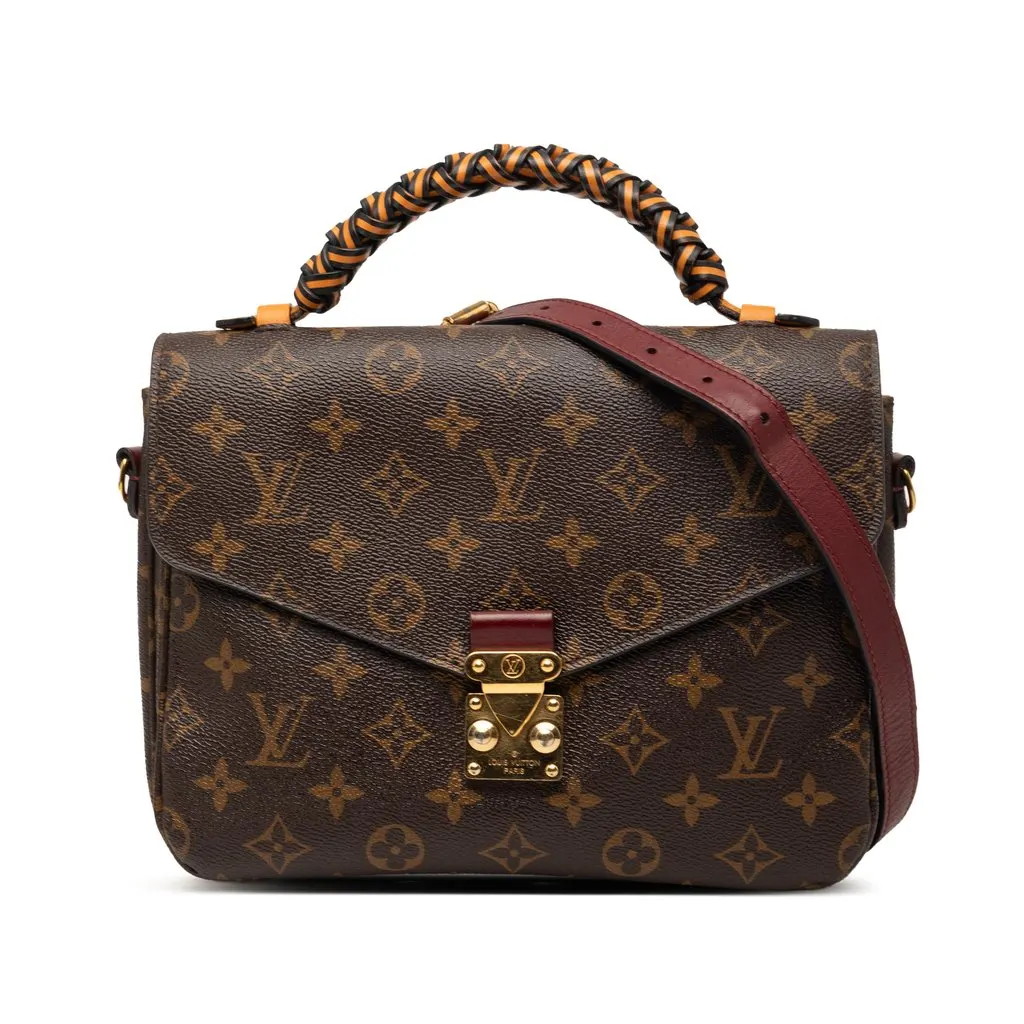 Louis Vuitton Monogram Braided Pochette Metis Brown Canvas Good - Front View