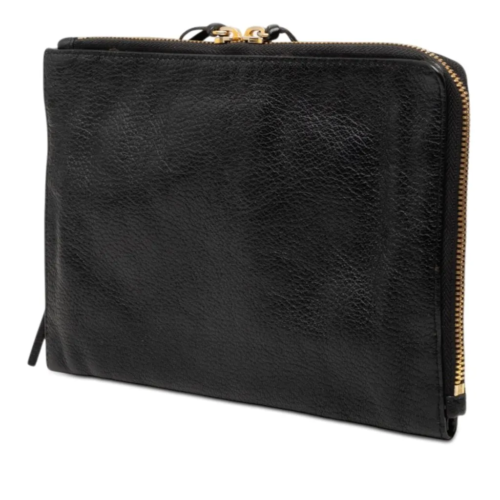 Balenciaga Goatskin Motocross Classic Metallic Edge Clutch Black Leather Very good - Back View