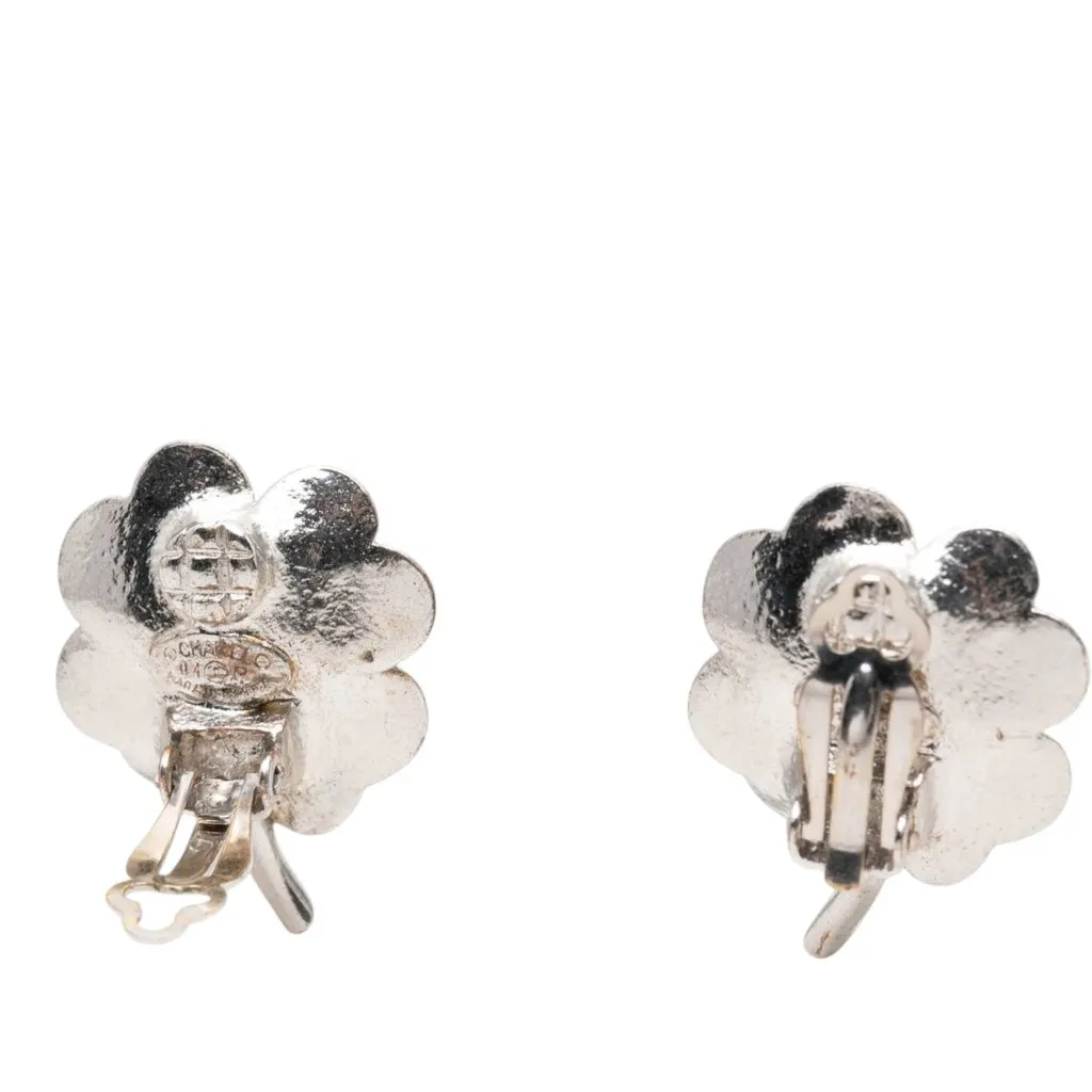 Chanel CC Brass Enamel and Strass Clover Clip On Earrings Silver Brass Very good - Inside View