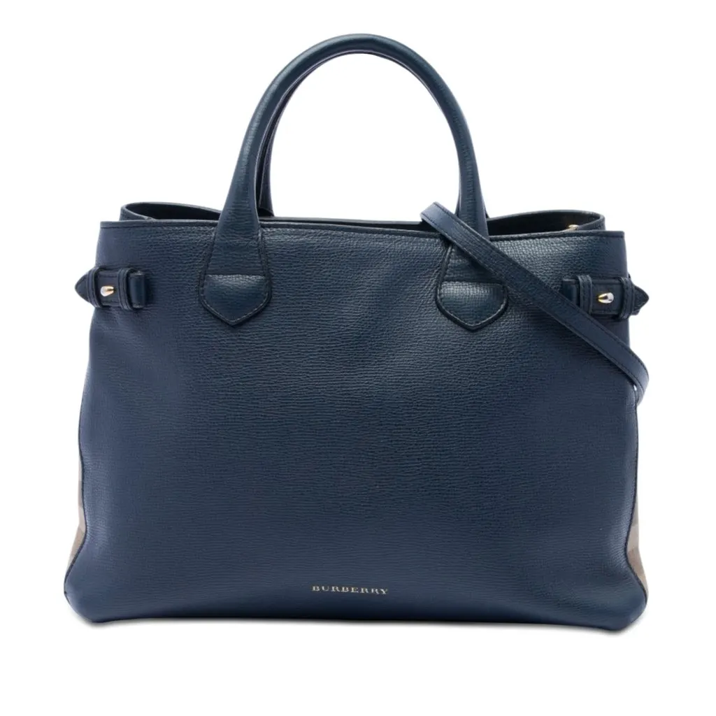 Burberry Medium Leather and House Check Banner Satchel Blue Leather Very good - Front View