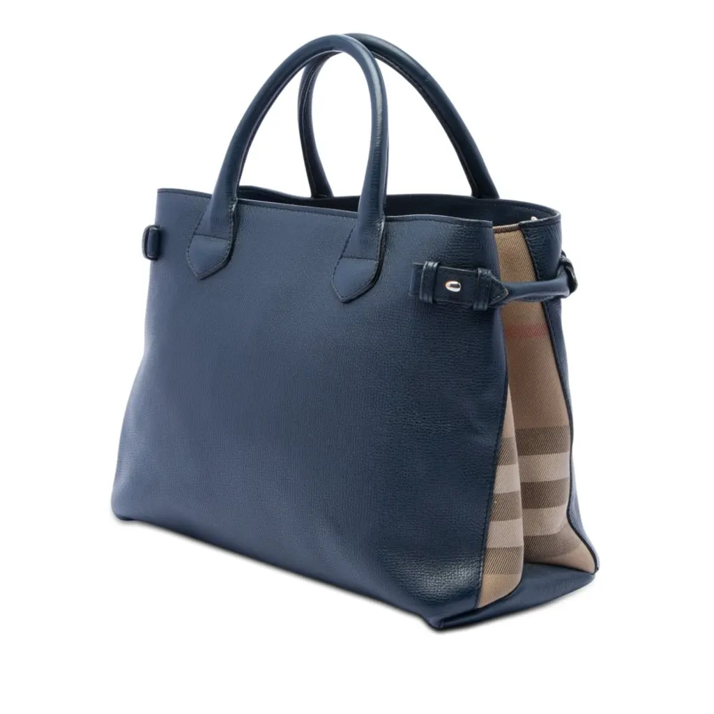 Burberry Medium Leather and House Check Banner Satchel Blue Leather Very good - Back View