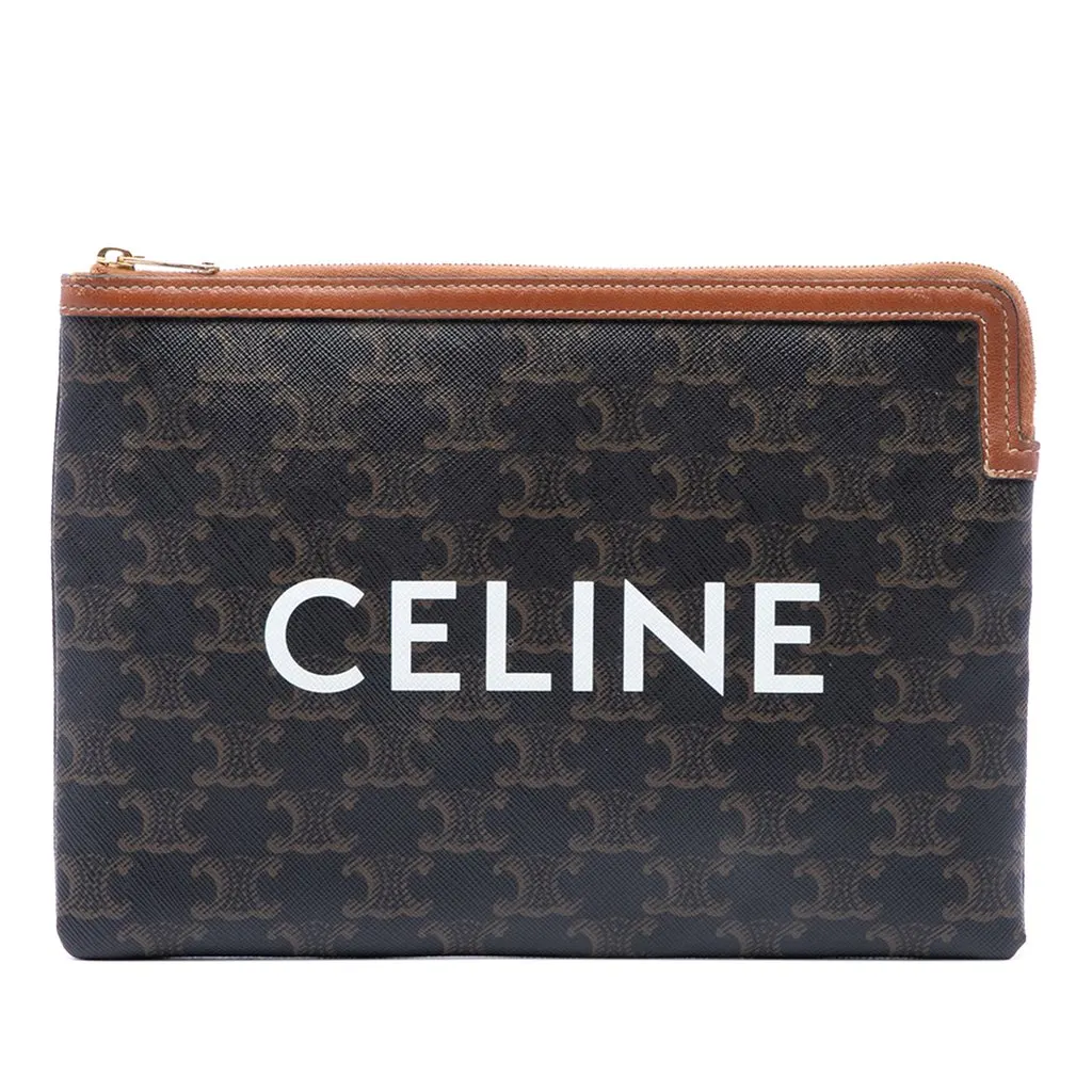 Celine Small Triomphe Coated Canvas Clutch Brown Canvas Very good - Front View
