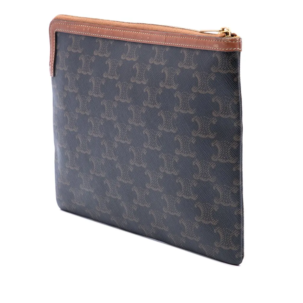 Celine Small Triomphe Coated Canvas Clutch Brown Canvas Very good - Back View