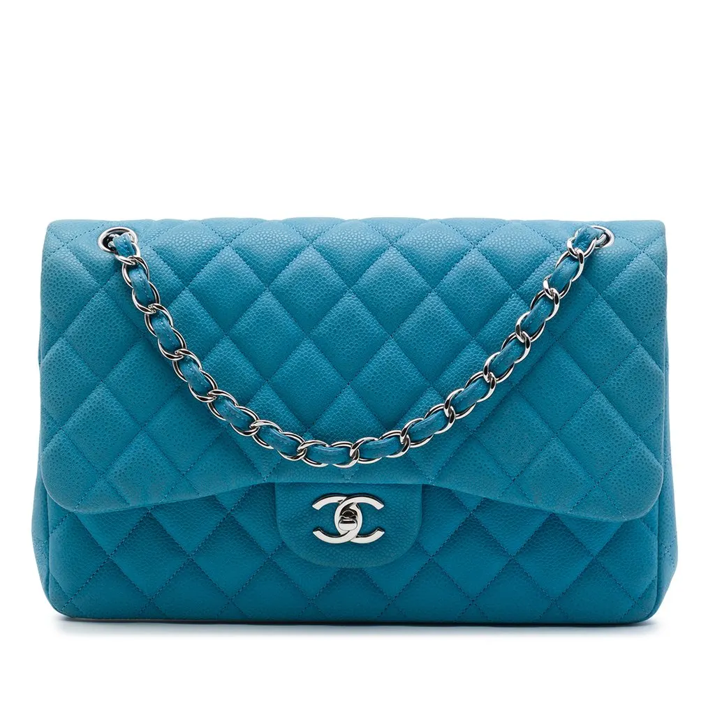 Chanel Jumbo Classic Caviar Double Flap Blue Leather Very good - Front View