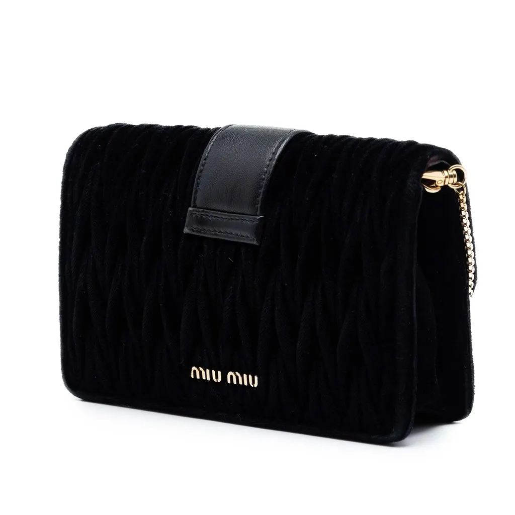 Miu Miu Matelasse Velvet Crystal Embellished Crossbody Black Very good - Back View