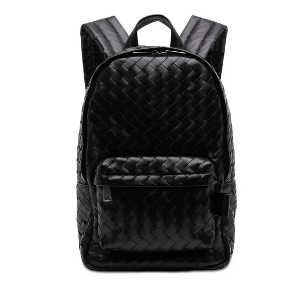 Bottega Veneta Small Leather Intrecciato Backpack Black Leather Very good - Front View