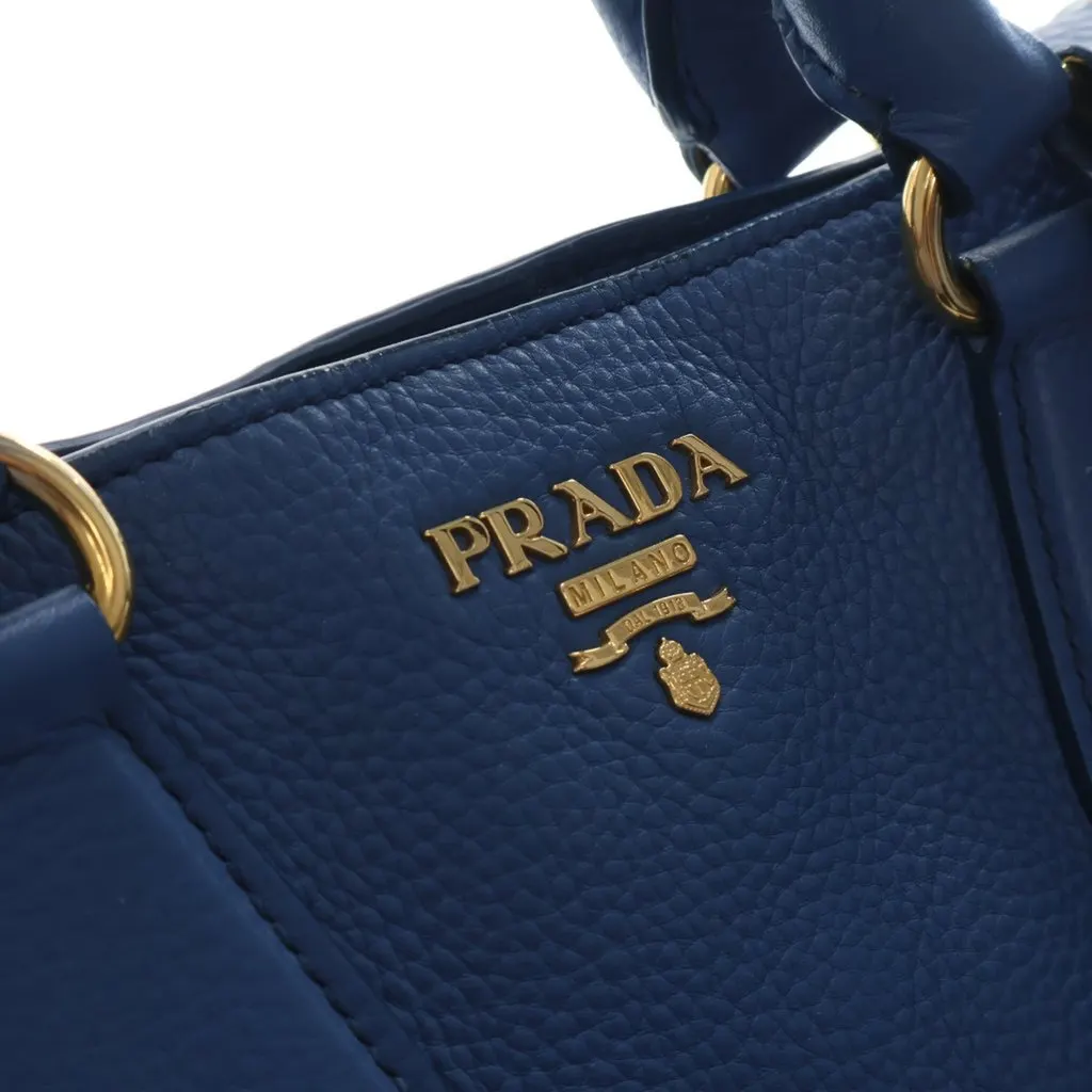 Prada Vitello Daino Open Convertible Tote Blue Leather Very good - Box View