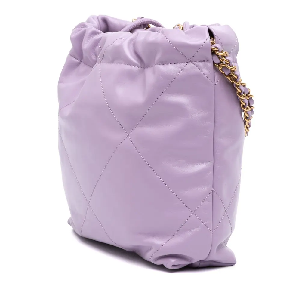 Chanel Mini Shiny Calfskin 22 Handbag Purple Leather Very good - Back View