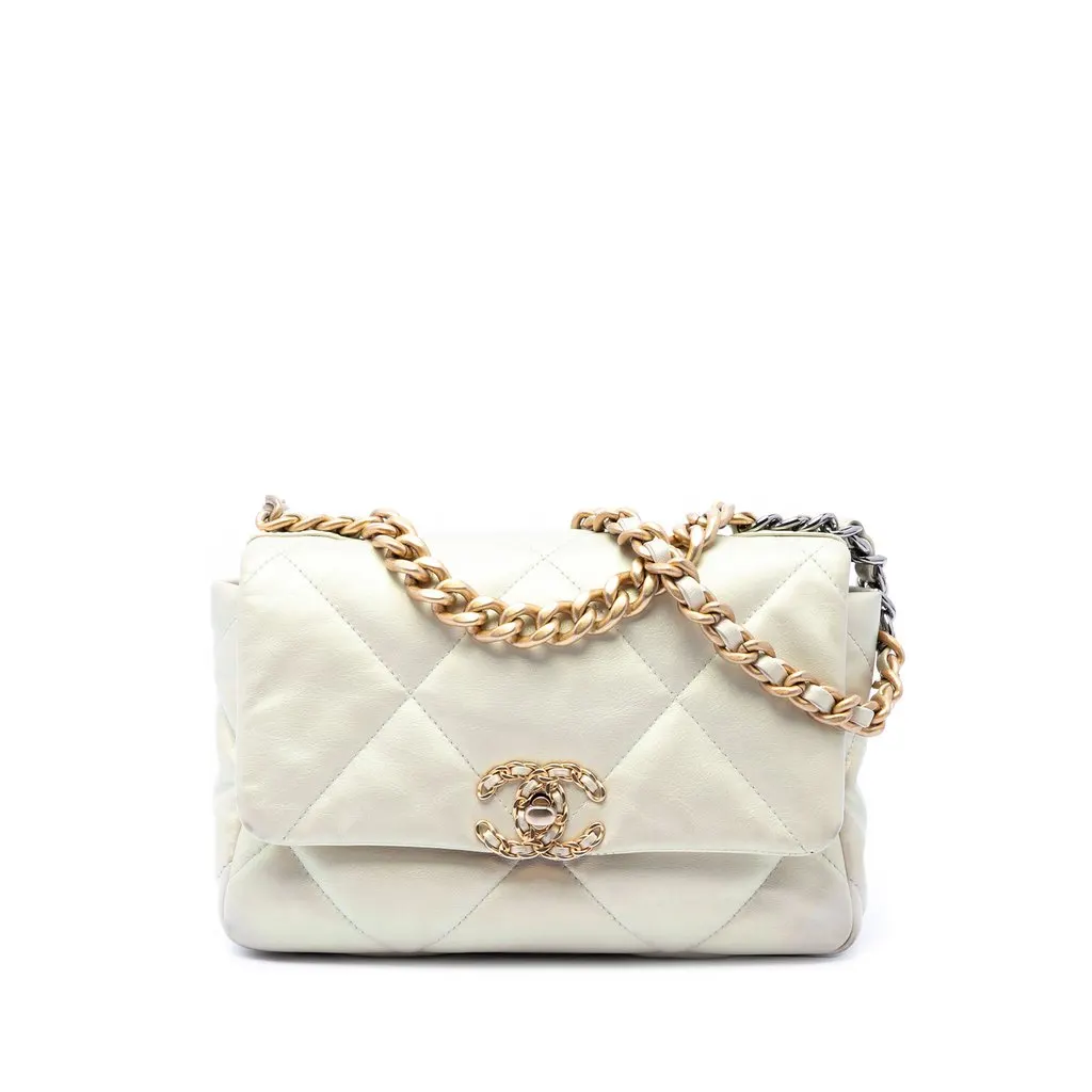 Chanel Medium Iridescent Lambskin 19 Flap White Leather Very good - Front View