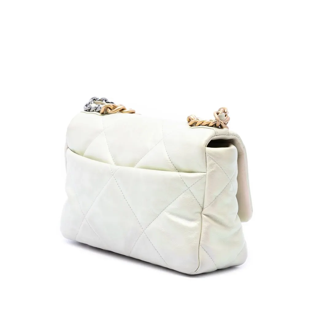 Chanel Medium Iridescent Lambskin 19 Flap White Leather Very good - Back View