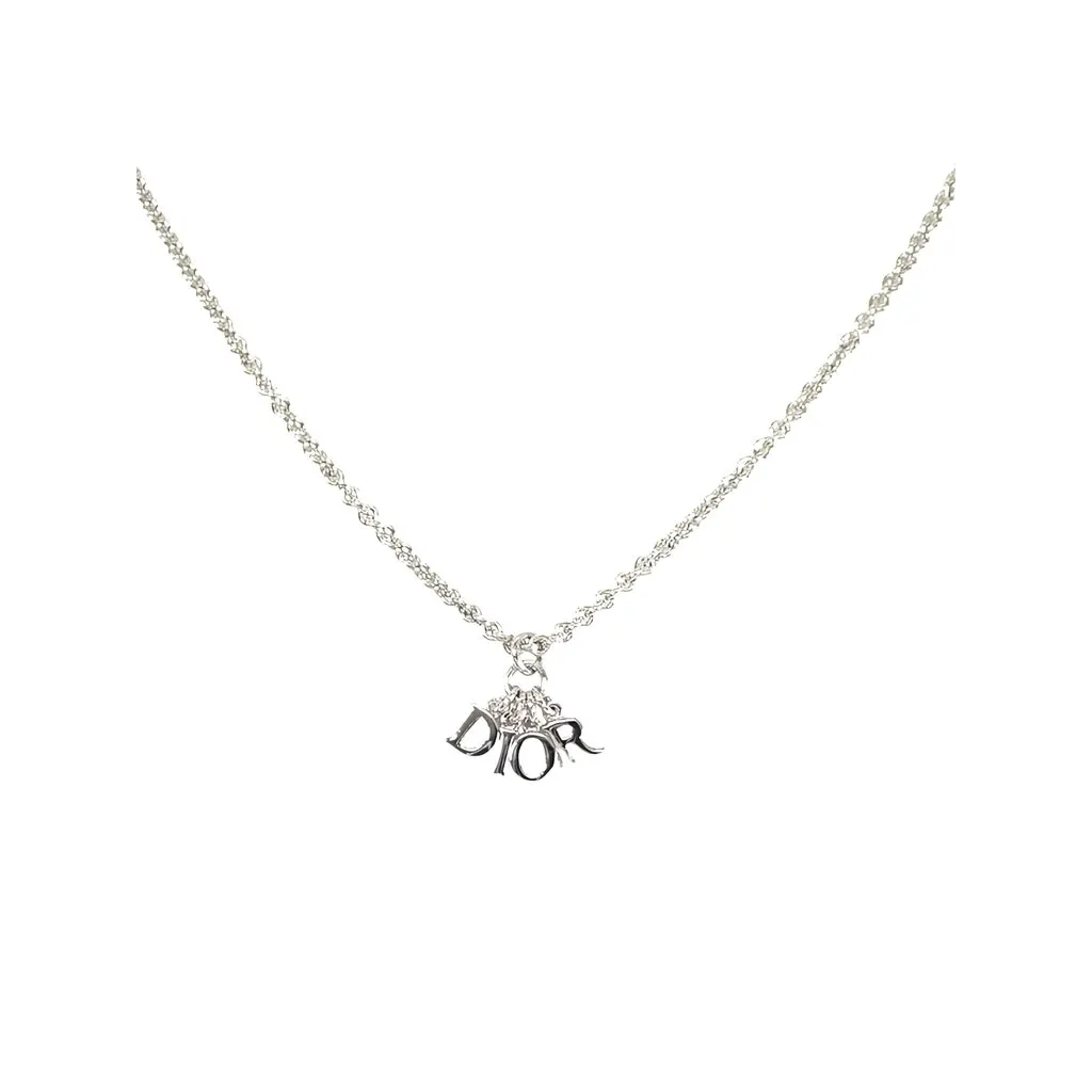 Dior Silver Finish Dangling Letters Pendant Necklace