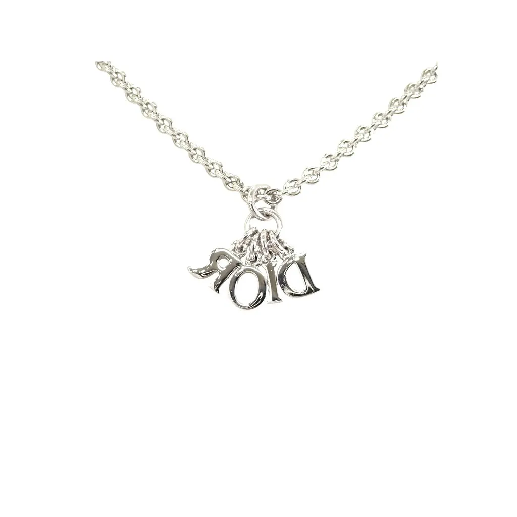 Dior Silver Finish Dangling Letters Pendant Necklace Silver Brass Very good - Back View
