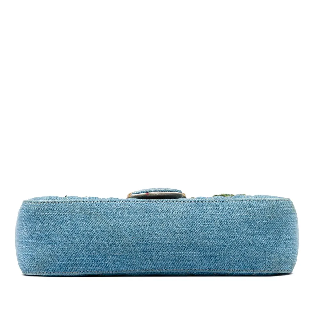 Gucci Medium GG Marmont Matelasse Denim Floral Embroidered Shoulder Bag Blue Denim Very good - Inside View