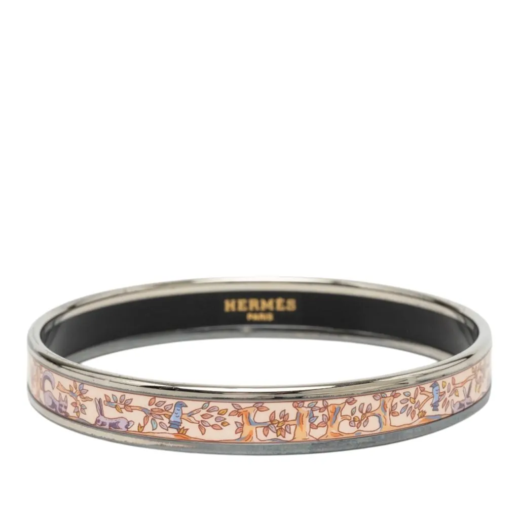 Hermès Narrow Enamel Forest Animals Bangle Bracelet 65 Pink Very good - Front View