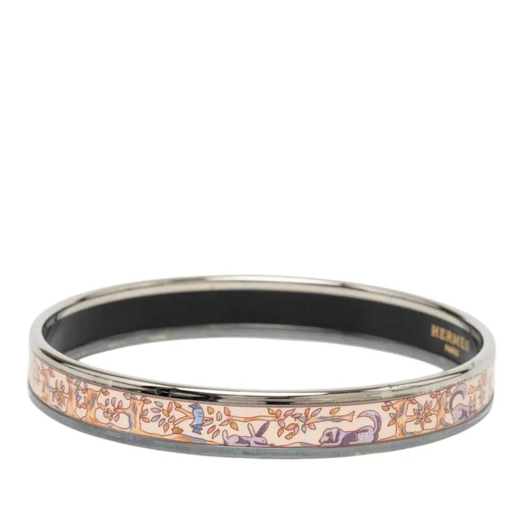 Hermès Narrow Enamel Forest Animals Bangle Bracelet 65 Pink Very good - Back View