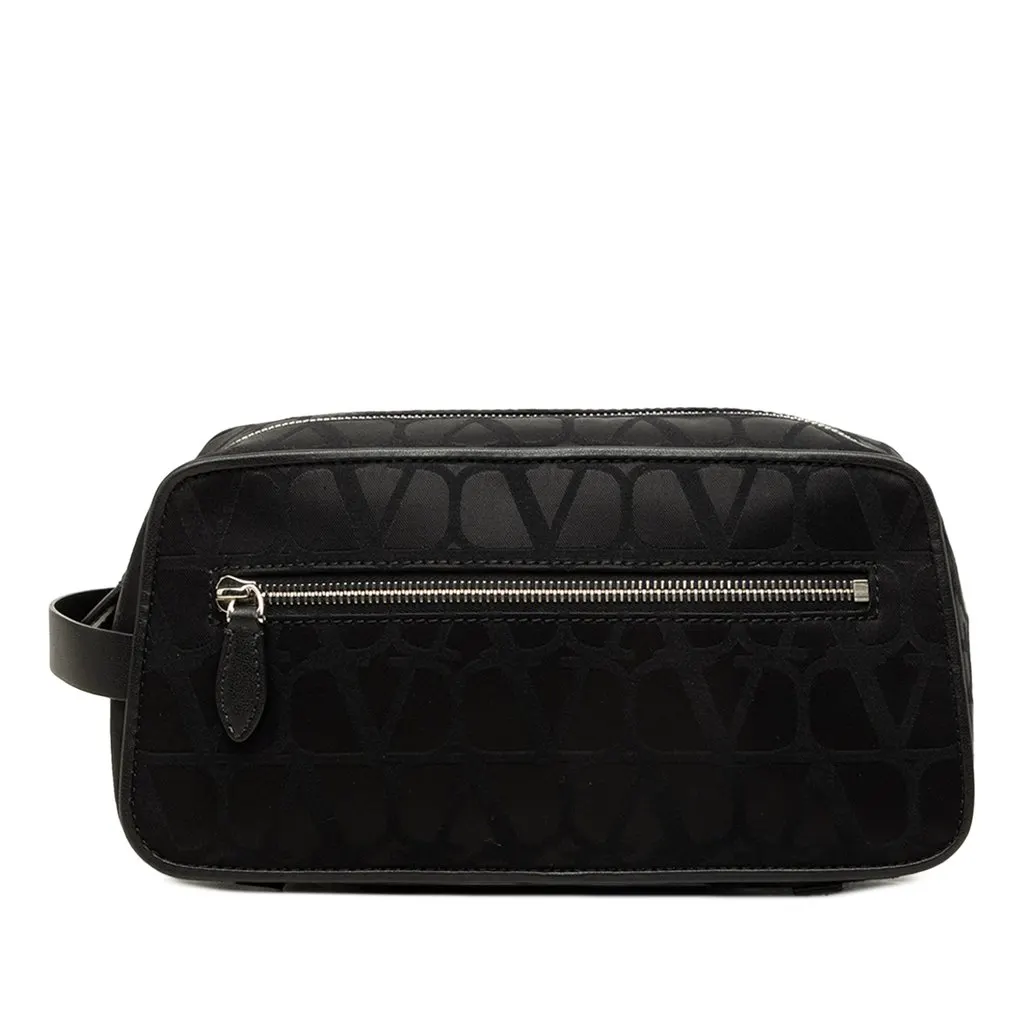 Valentino Toile Iconographe Wash Bag Black Canvas Good - Front View