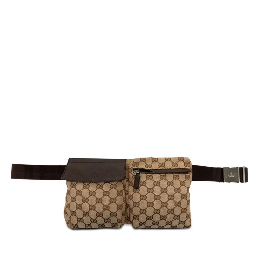 Gucci GG Canvas Double Pocket Belt Bag Beige Canvas Very good - Front View