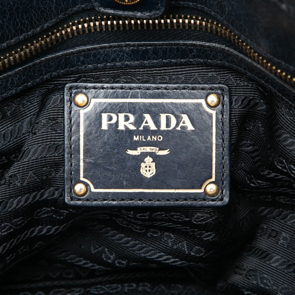 Prada Vitello Shine Open Convertible Tote Blue Leather Very good - Box View