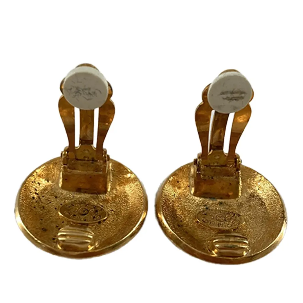 Chanel CC Gold Plated Round Clip On Earrings Gold Metal Very good - Back View