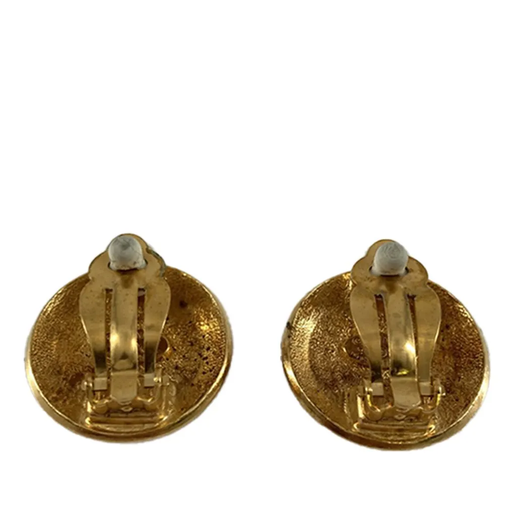 Chanel CC Gold Plated Round Clip On Earrings Gold Metal Very good - Inside View