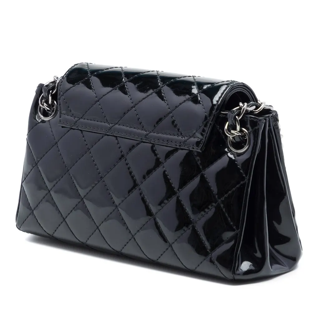 Chanel Small CC Quilted Patent Accordion Double Flap Black Leather Good - Back View