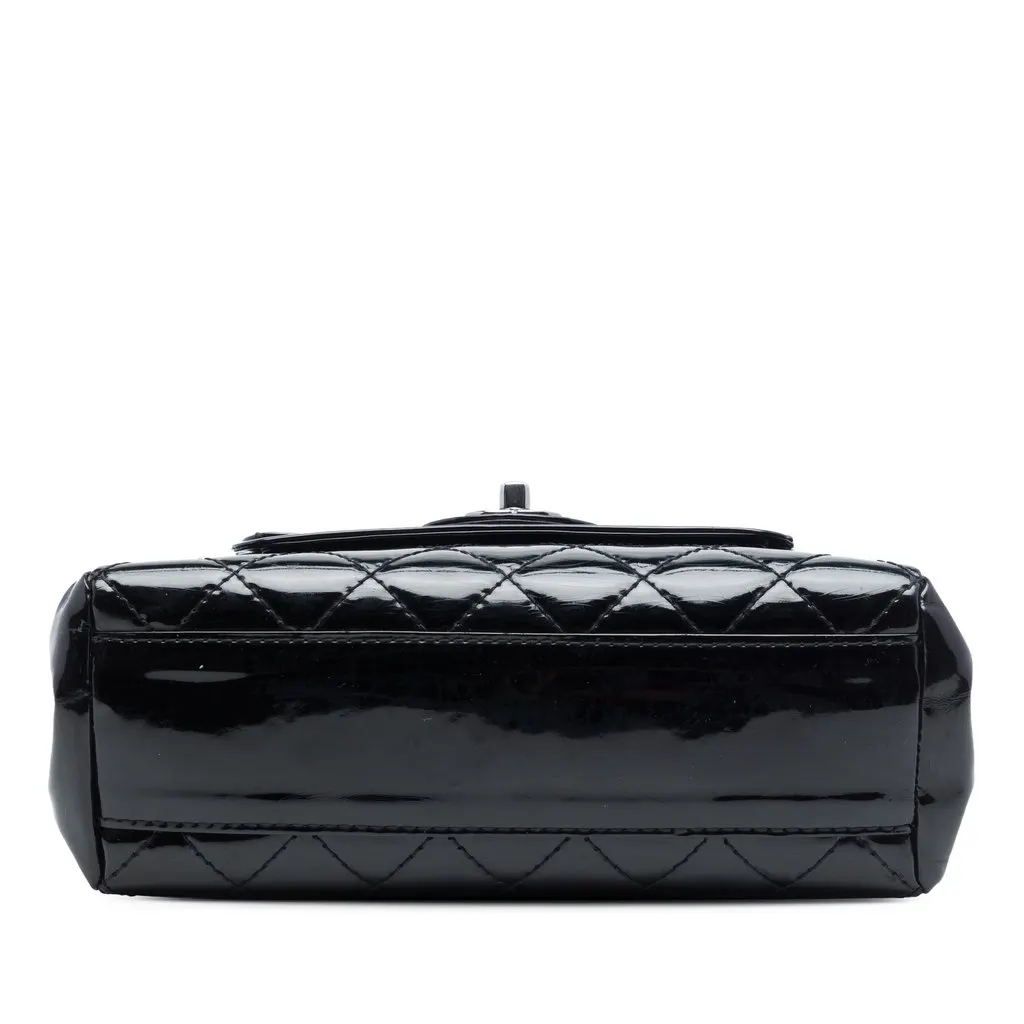 Chanel Small CC Quilted Patent Accordion Double Flap Black Leather Good - Inside View
