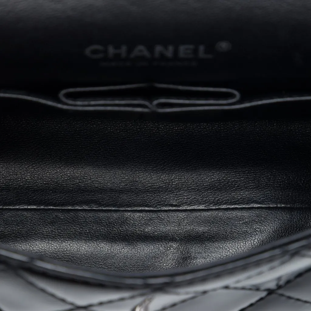 Chanel Small CC Quilted Patent Accordion Double Flap Black Leather Good - Model View