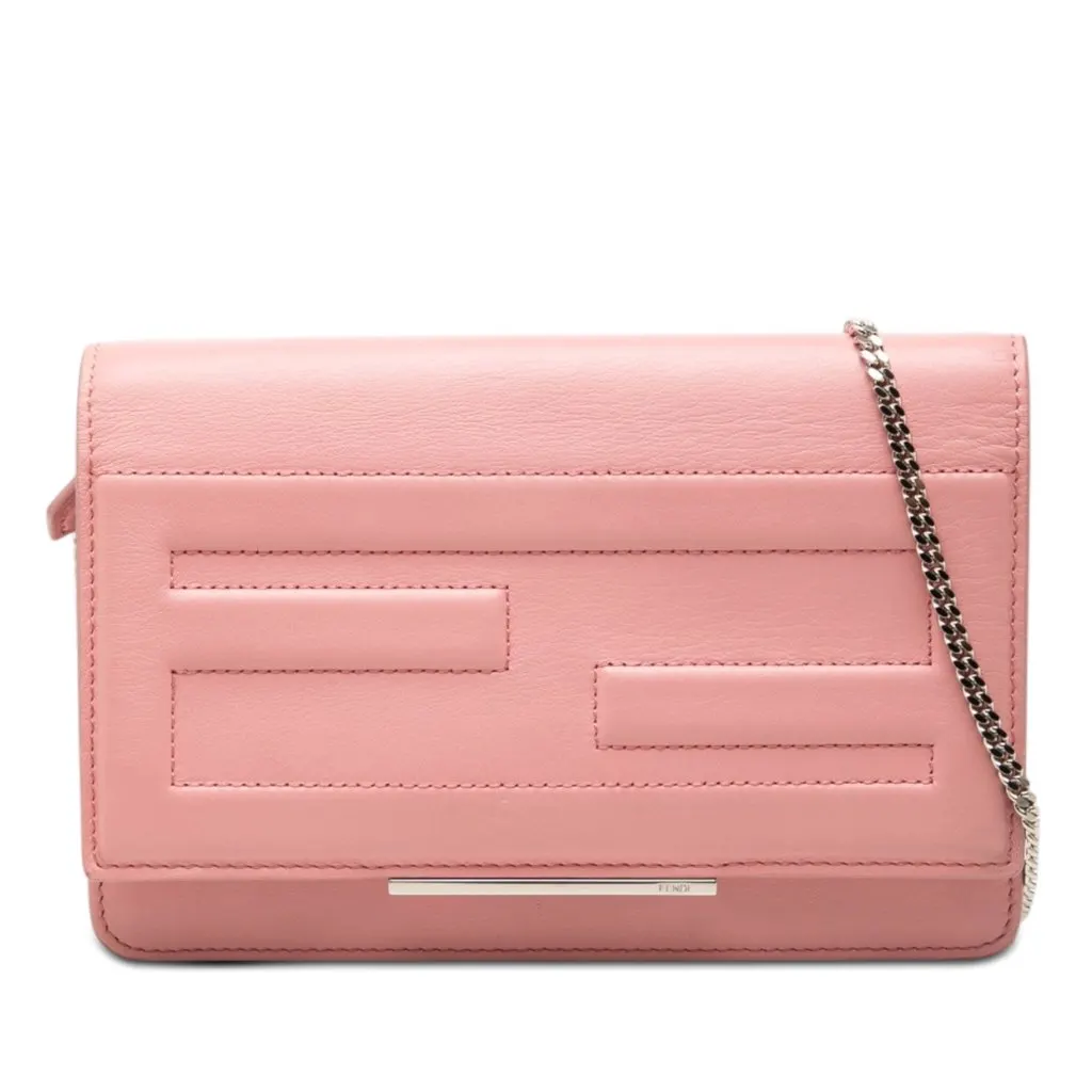 Fendi Nappa Tube Wallet On Chain Pink Leather Very good - Front View
