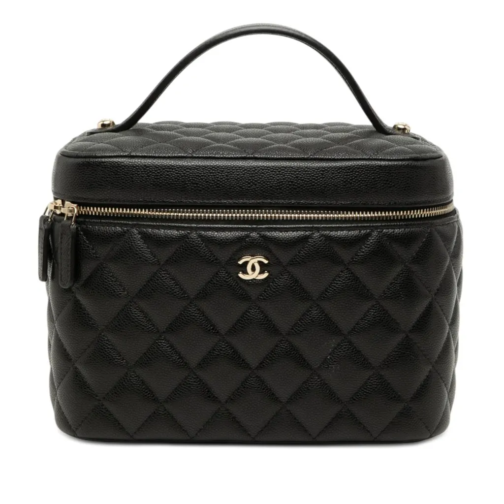 Chanel Medium CC Quilted Caviar Vanity Case Black Leather Very good - Front View