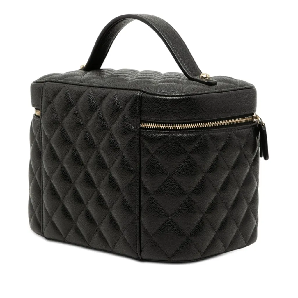 Chanel Medium CC Quilted  Caviar Vanity Case Black Leather Very good - Back View
