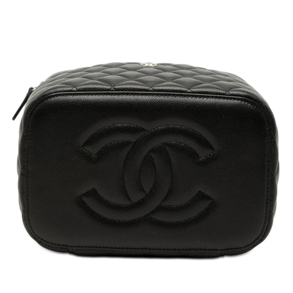 Chanel Medium CC Quilted  Caviar Vanity Case Black Leather Very good - Inside View