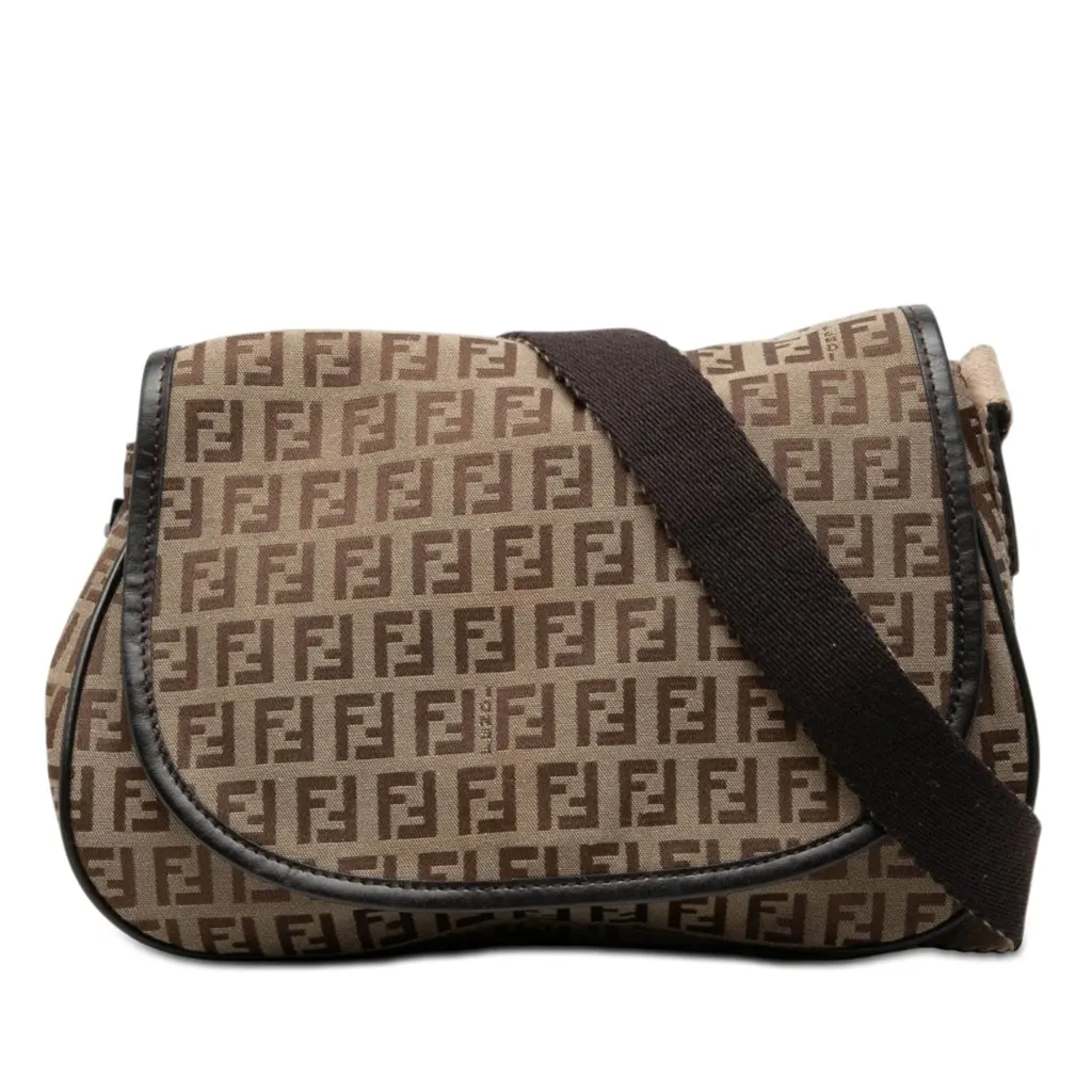 Fendi Zucchino Canvas Crossbody Brown Very good - Front View