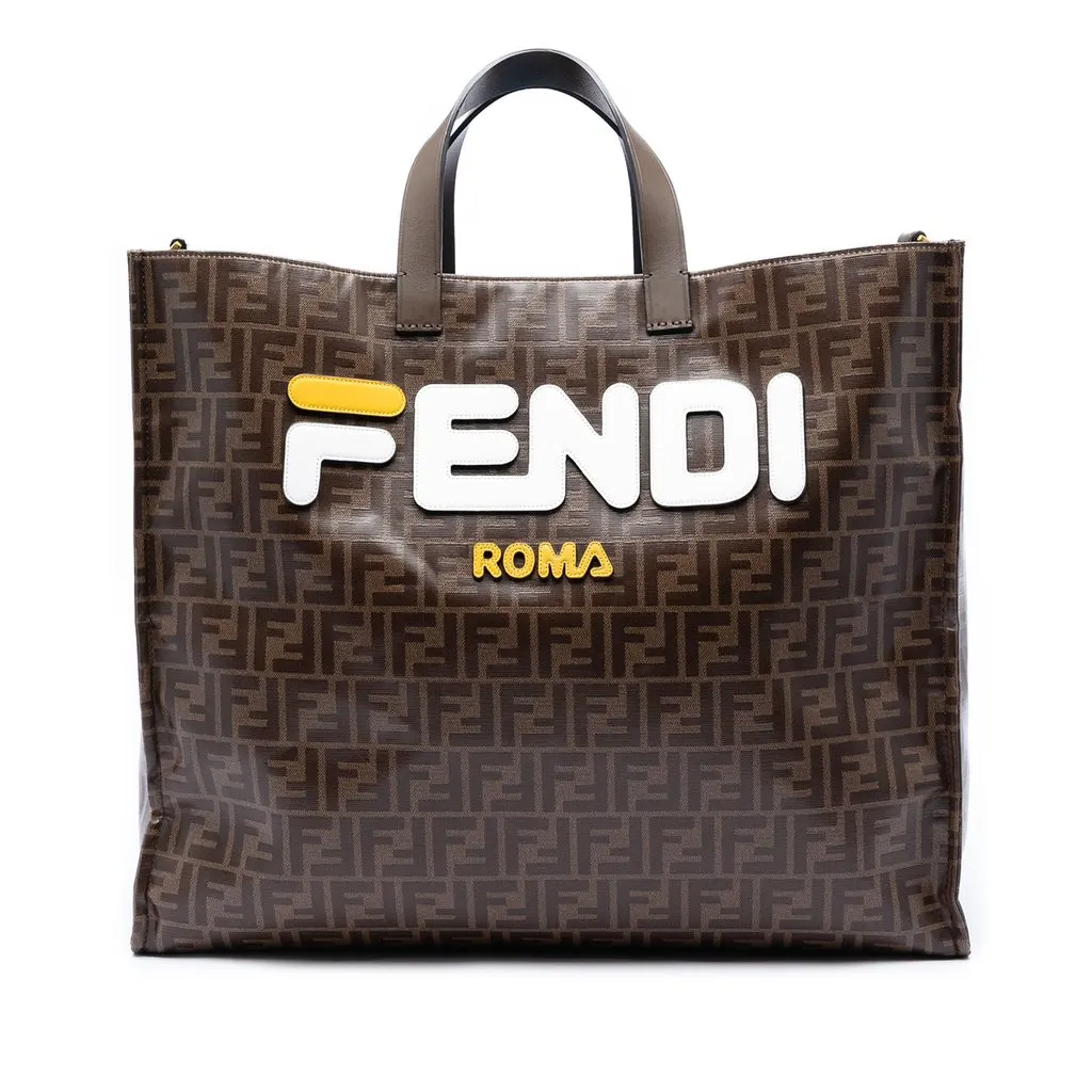 Fendi Fila Zucca Coated Canvas Logo Mania Shopper Tote Brown Very good - Front View
