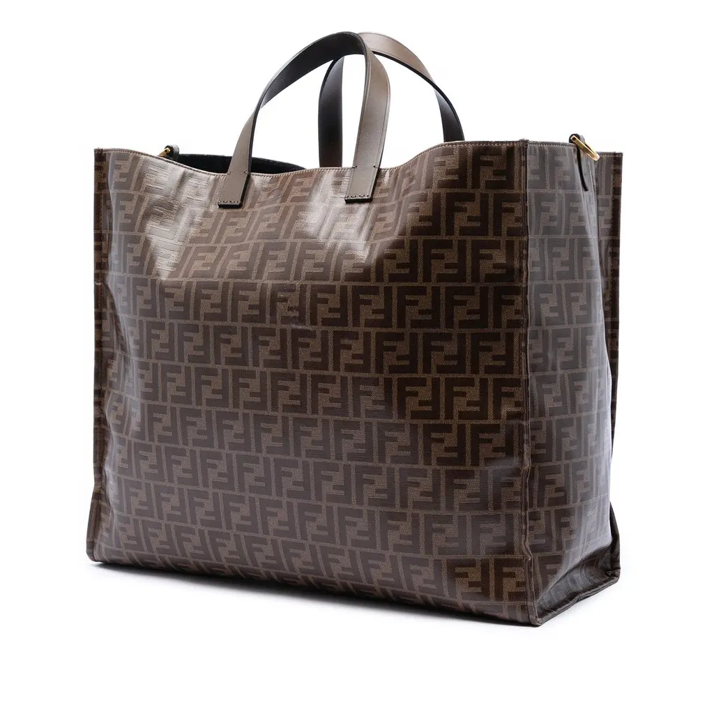 Fendi Fila Zucca Coated Canvas Logo Mania Shopper Tote Brown Very good - Back View