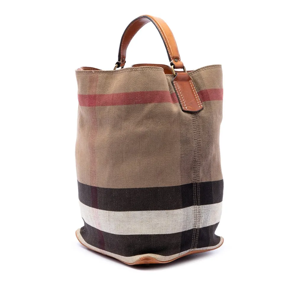 Burberry Medium Mega Check Canvas Ashby Bucket Bag Brown Good - Back View