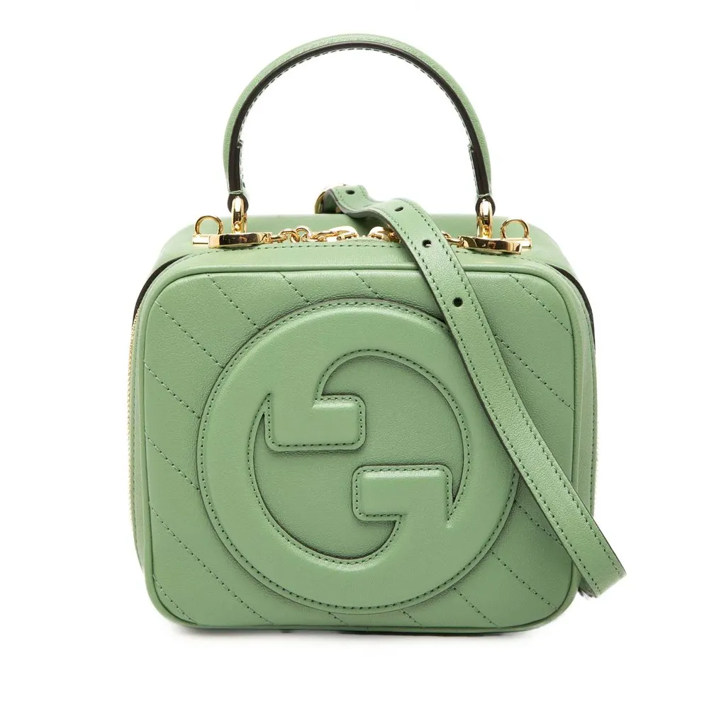 Gucci Matelasse Calfskin Blondie Top Handle Satchel Green Leather Very good - Front View