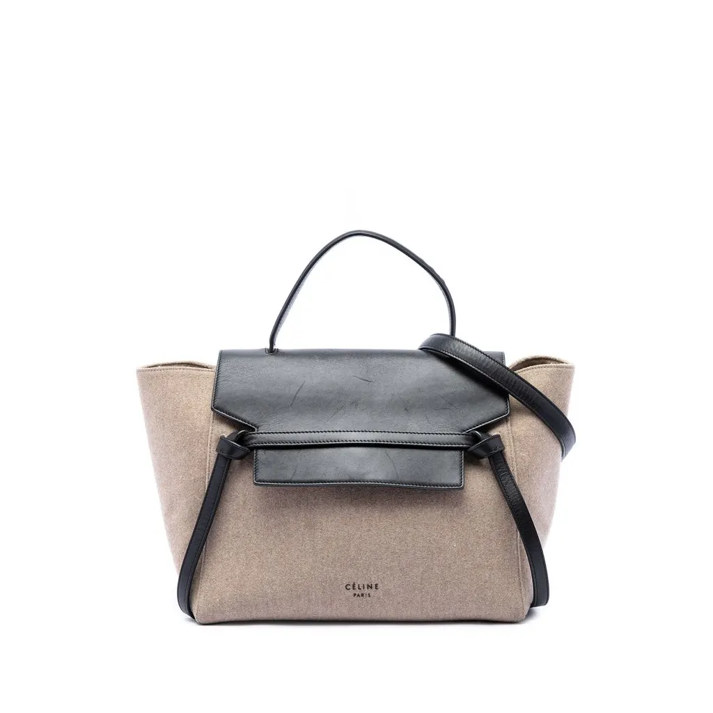 Celine Mini Felt and Calfskin Belt Satchel Beige Very good - Front View