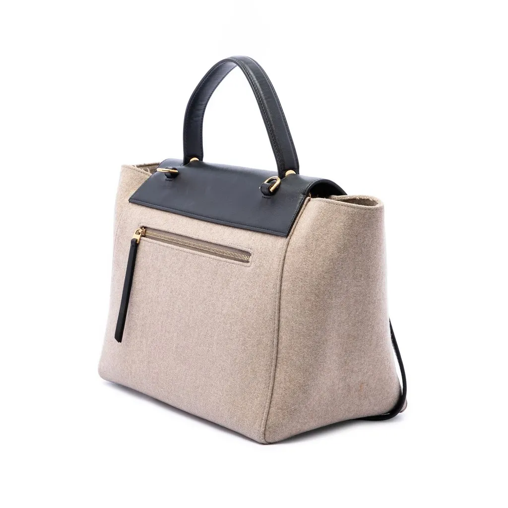 Celine Mini Felt and Calfskin Belt Satchel Beige Very good - Back View