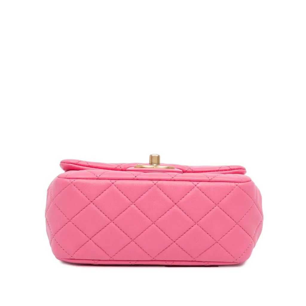 Chanel Mini Square Lambskin Pearl Samba Flap Pink Leather Very good - Inside View