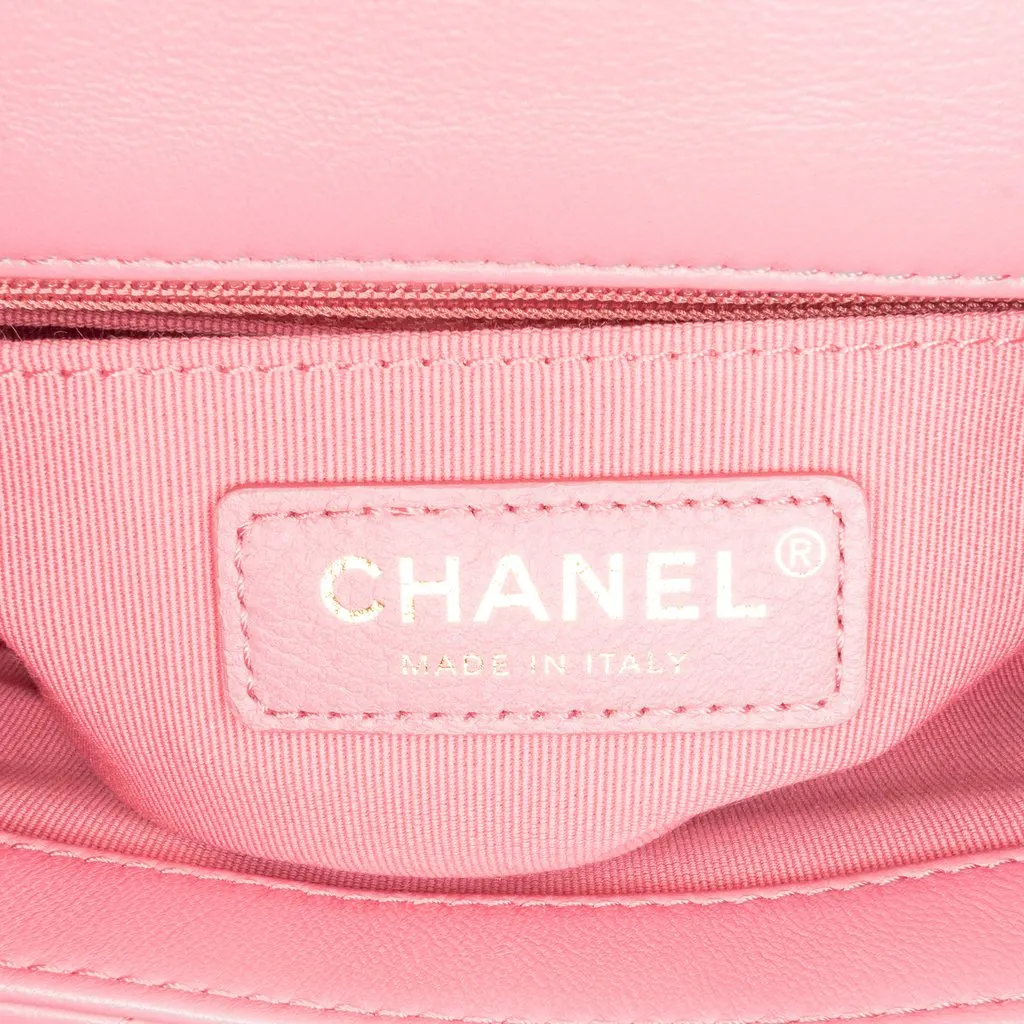 Chanel Mini Square Lambskin Pearl Samba Flap Pink Leather Very good - Box View