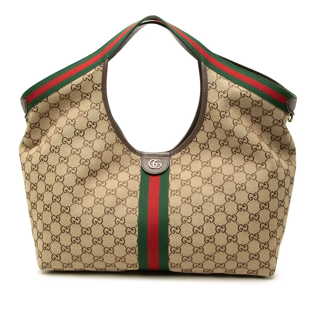 Gucci Large GG Canvas Web Giglio Tote Beige Canvas Very good - Front View
