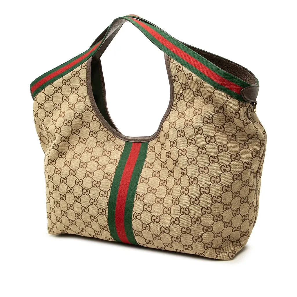 Gucci Large GG Canvas Web Giglio Tote Beige Canvas Very good - Back View