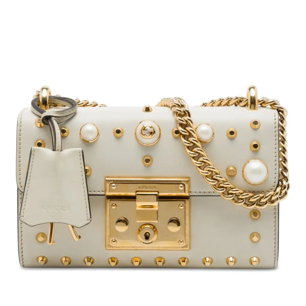 Gucci Small Pearl Studded Leather Padlock Crossbody White Leather Very good - Front View